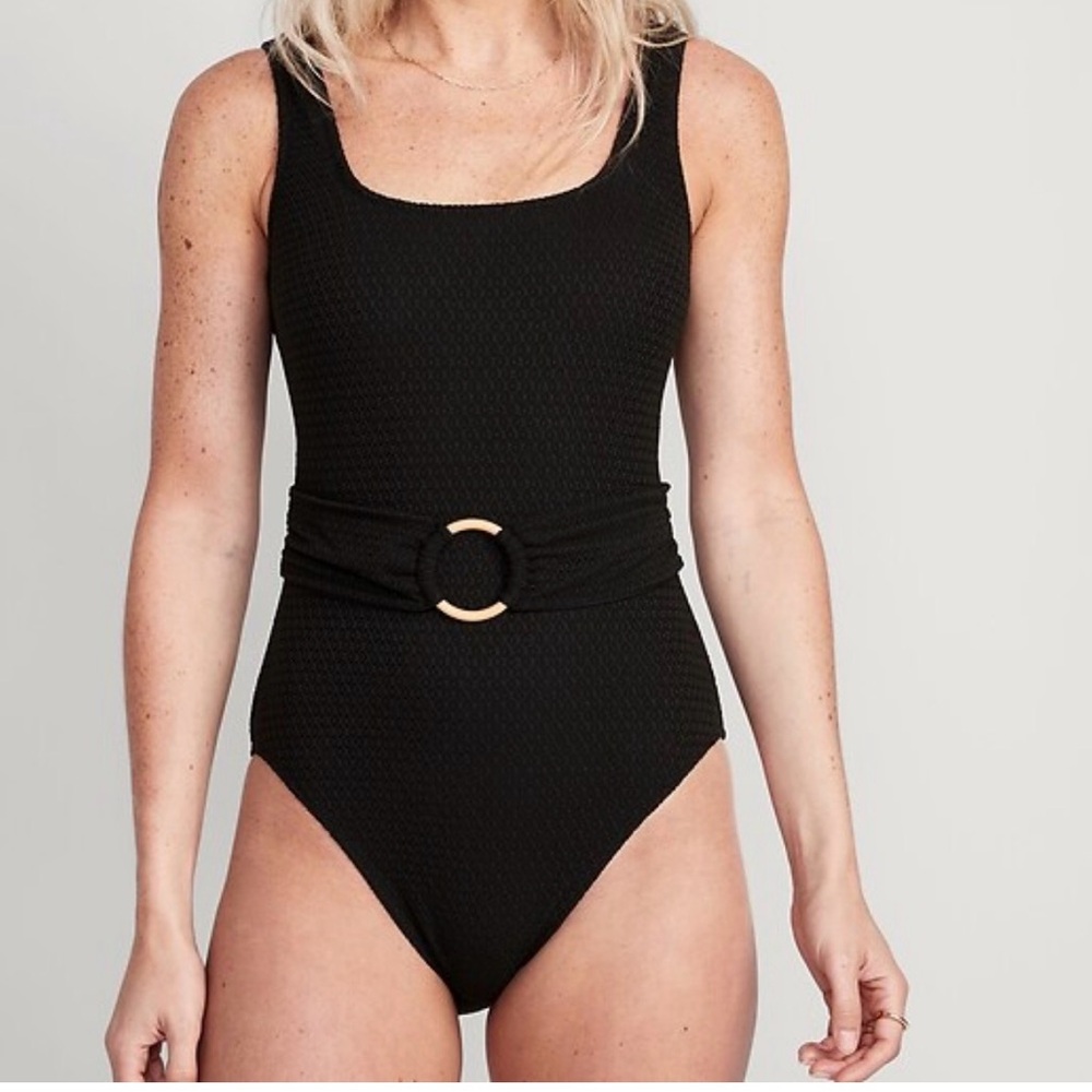 Old Navy Black Textured One Piece Swimsuit